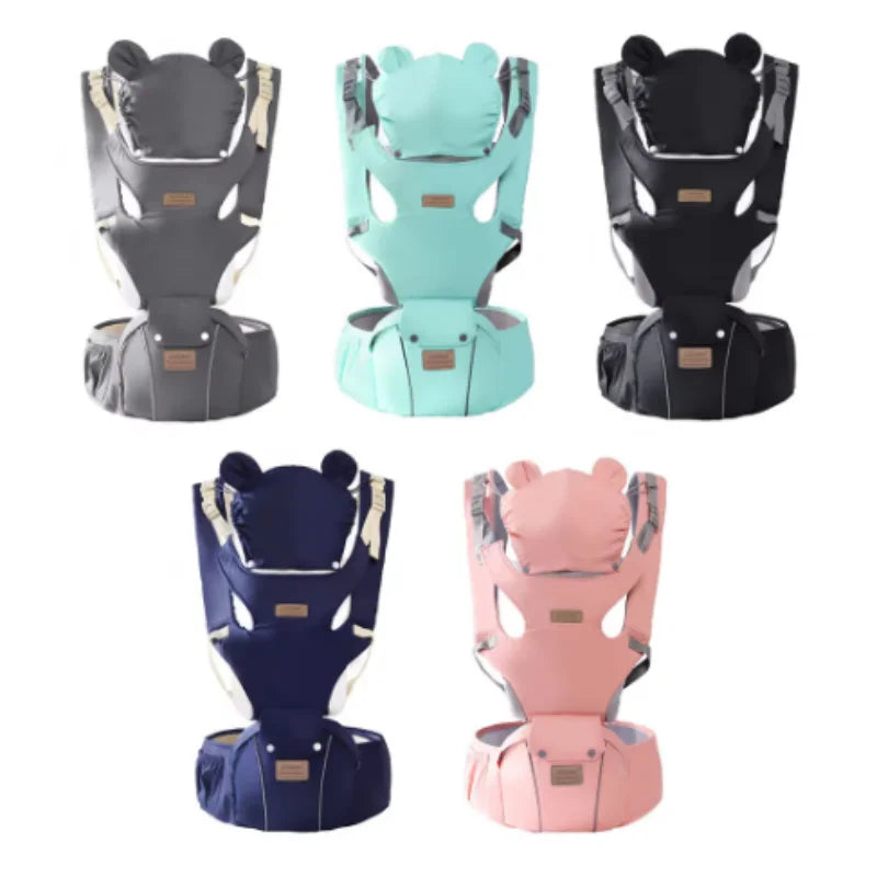 I YAN 3-in-1 baby hipseat carrier backpack with windproof hat, ergonomic infant carrier for ages 0-36 months, shown with adjustable straps.