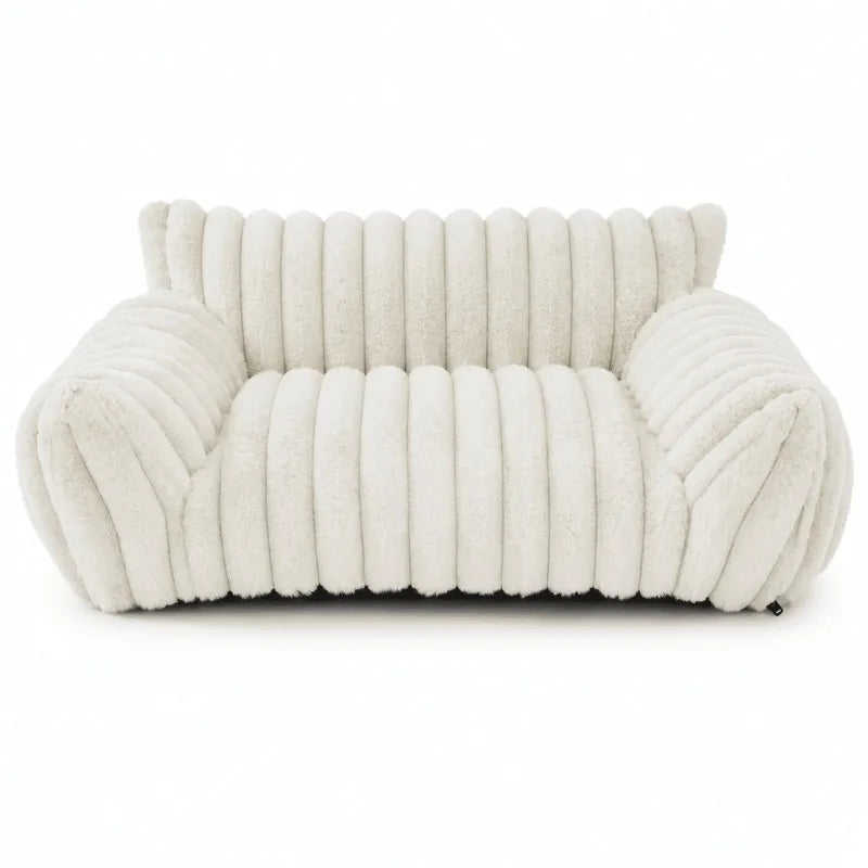 Cute I YAN cat couch with soft corduroy fleece, fuzzy pet bed with removable washable cover, supportive cozy sofa for indoor cats.