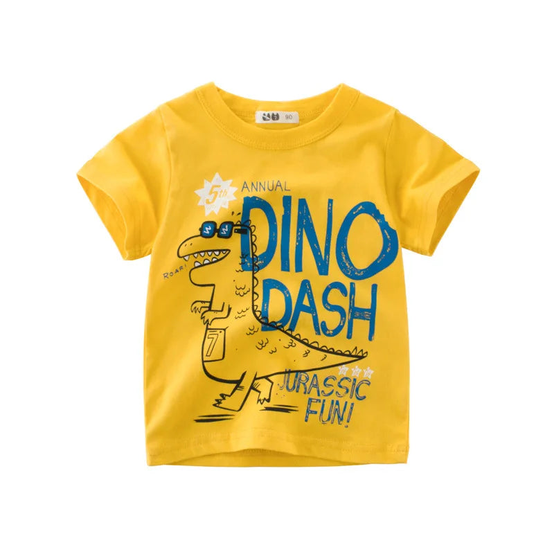 I YAN OLEKID 2025 summer boys' T-shirt with colorful cartoon print, short sleeves for ages 2 to 8 years, toddler boy top.