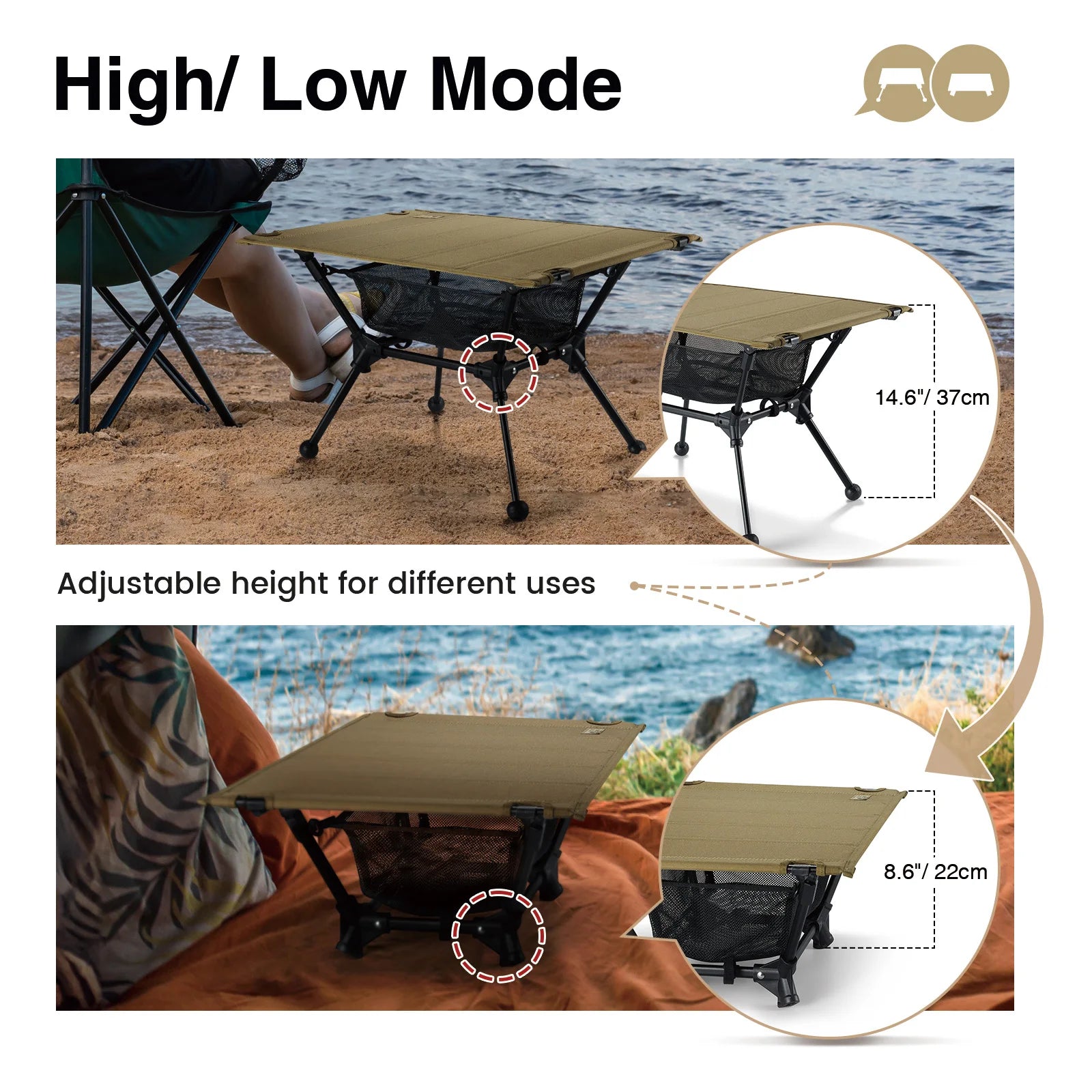 OneTigris Dipper Folding Camping Table Portable Outdoor Furniture Tables Picnic With Mesh Storage Pouch Organizer Tourist Desk