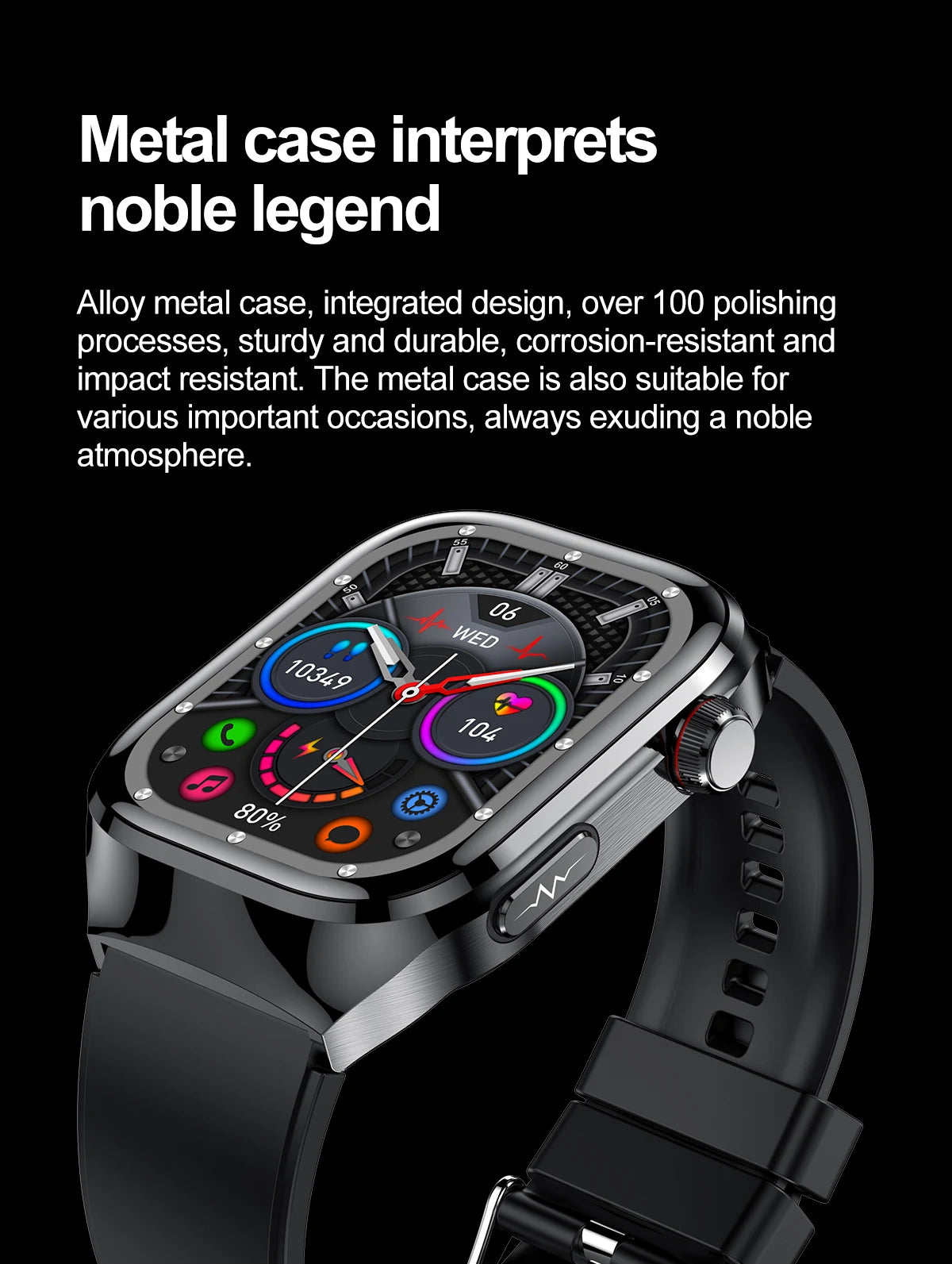 I YAN micro physical examination smartwatch for men showing digital display with health metrics and Bluetooth call feature.