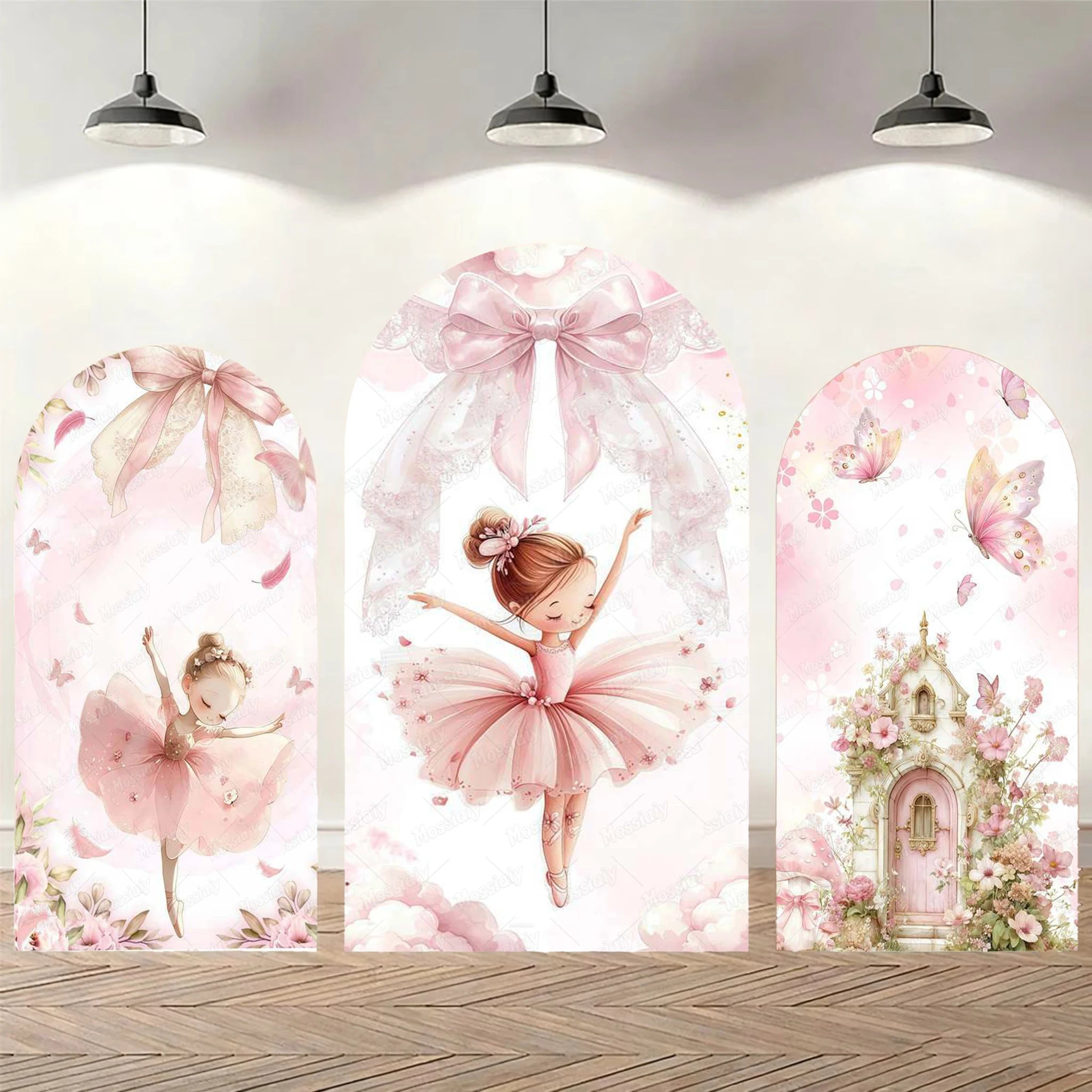 Fairy First Birthday Arch Cover Background Flower Pink Mushroom Door Ballet Girl Baby Shower Party Decor Photo Arch Backdrops