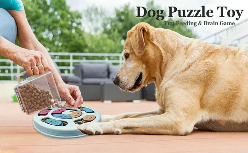 I YAN dog puzzle toy with food dispenser, non-slip slow feeder bowl for dogs and cats, encouraging interactive play and mental stimulation.