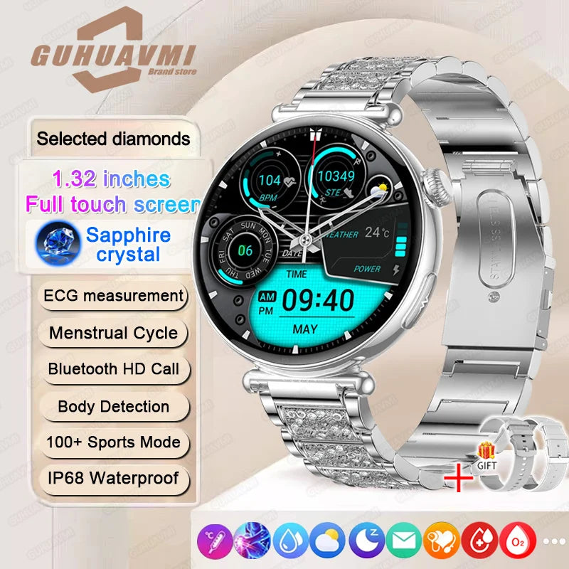 NEW 1.32inch Women Smartwatch AMOLED Screen ECG Sport Watch Blood Pressure Micro physical examination AI dial Health Smart Watch