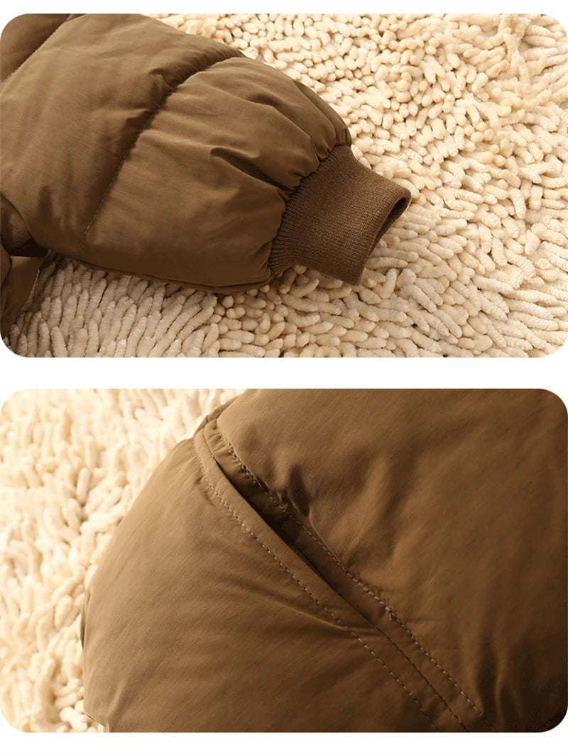 Boy Daily Down Coat Girls Casual Winter Thickened Jackets Kids Warm Hooded Fashion Outerwear Children Solid Color Cotton Parkas