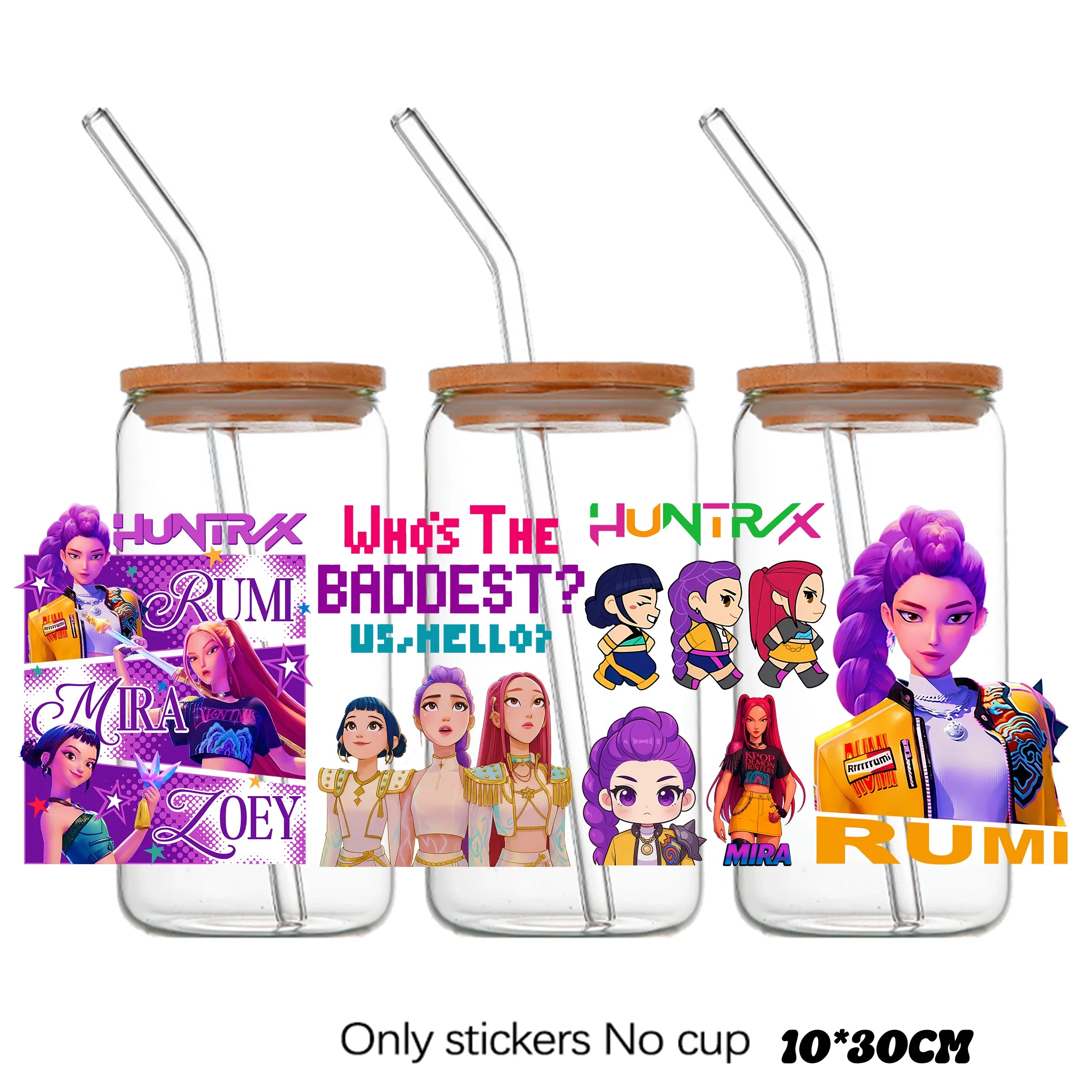 Demon Hunters UV DTF crystal sticker by I YAN, 10x28cm bottle and cup wrap decal with detailed demon hunter design.