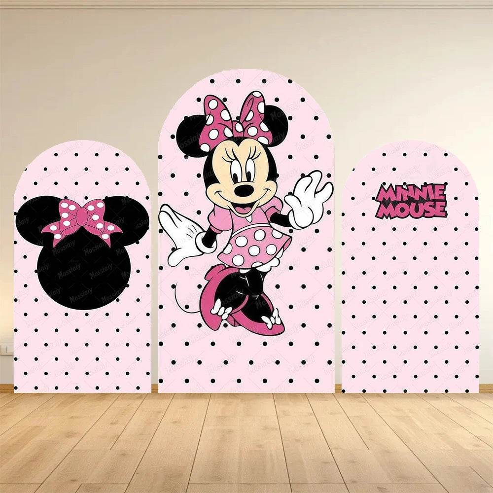 Pink Minnie Arch Background Cover Custom Dot Bow Minnie Photography Backdrop Girl Birthday Party Decoration Portrait Photo Props
