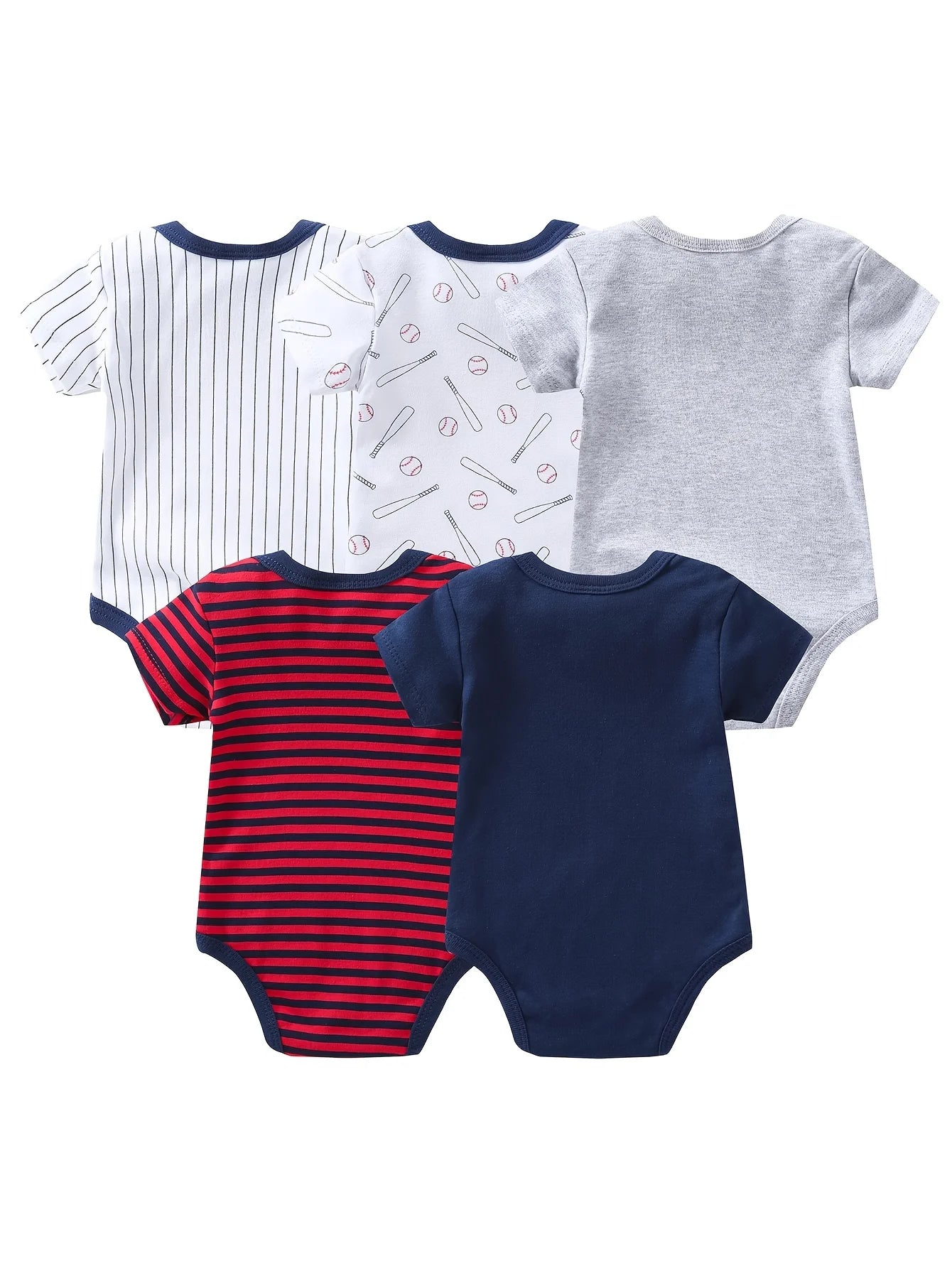 Five cotton baby boy short sleeve rompers from I YAN, breathable and casual infant clothes for 0-9 months, perfect for newborns.