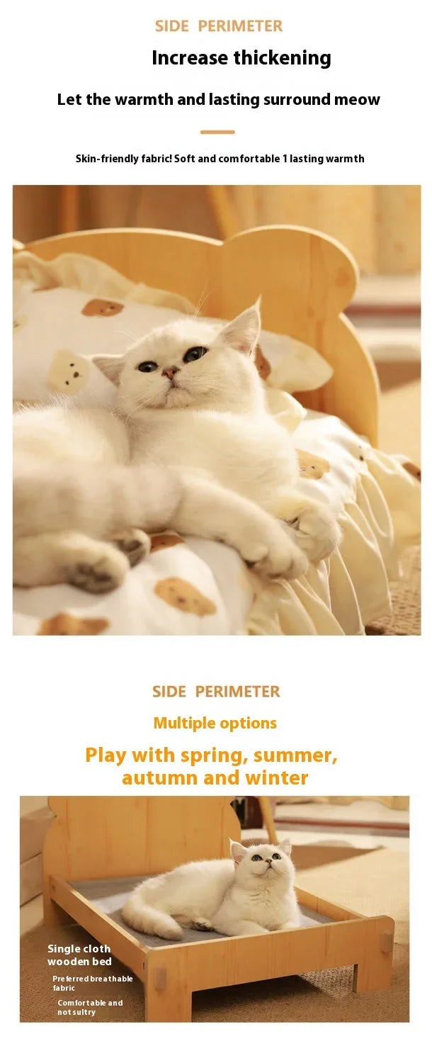 Solid Wood Cat Bed Dog Bed Removable Mat Washable All Season Universal Cat Nest Dog House Pet Supplies Pet Bed Within 7kg