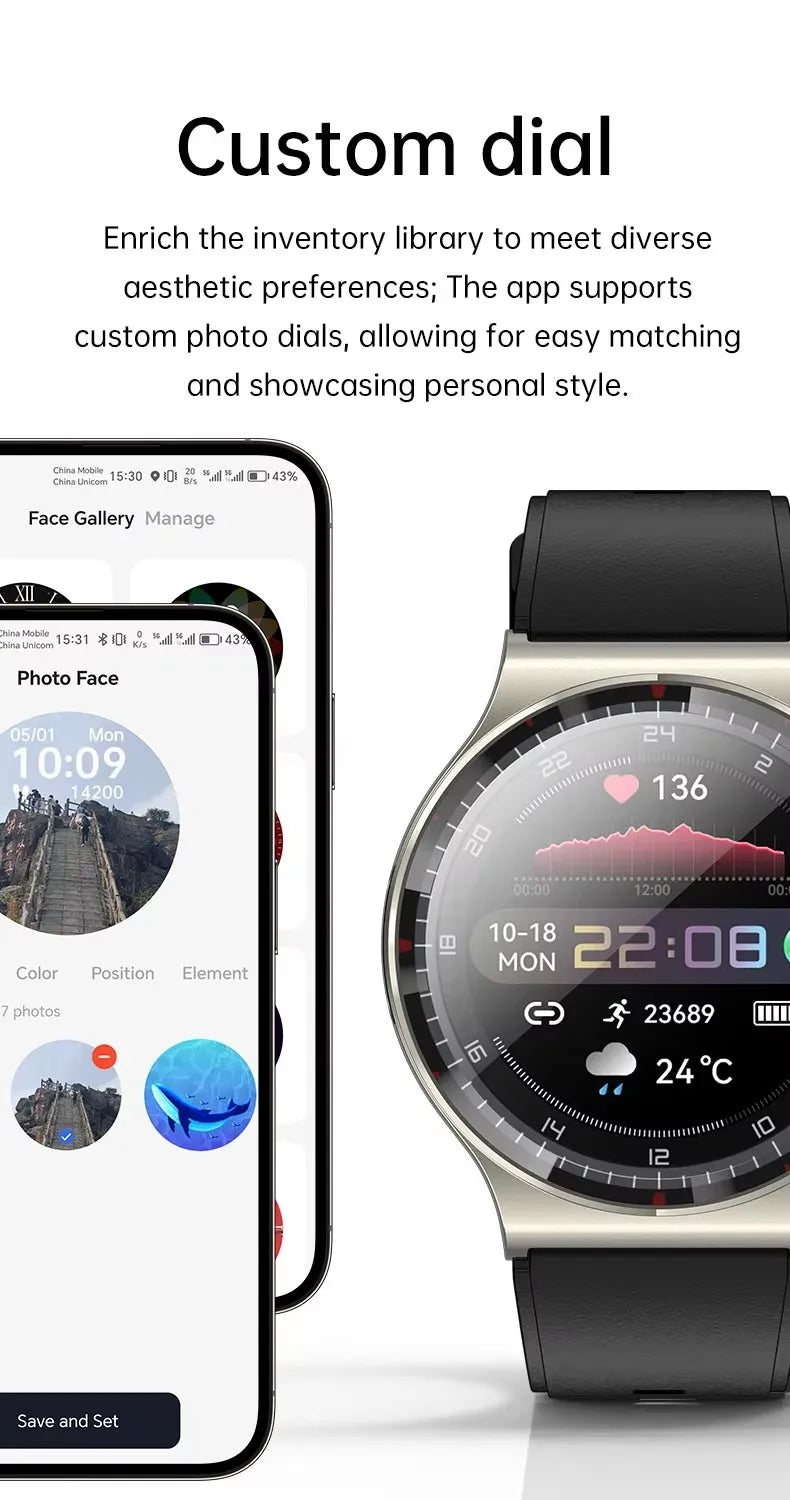 G08 Pro Men Amoled Smart WatchMedical Grade ECG Health Monitoring Heart Rate Blood Pressure Fitness Sport Smartwatch