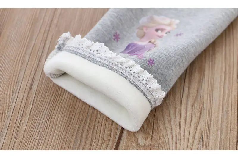 Disney Frozen Elsa Princess Girls Cotton Pants Baby Girls Winter Velvet Warm Long Pants Children's Cartoon Outerwear Leggings