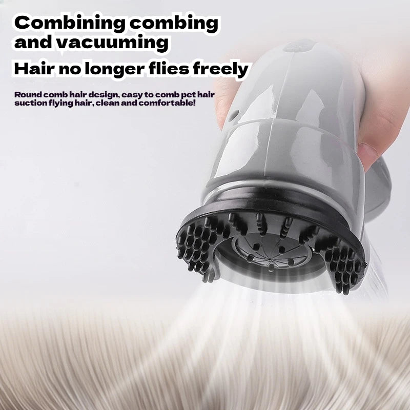 Portable I YAN cat and dog hair vacuum cleaner with electric massage feature and dual-purpose grooming and cleaning tools.