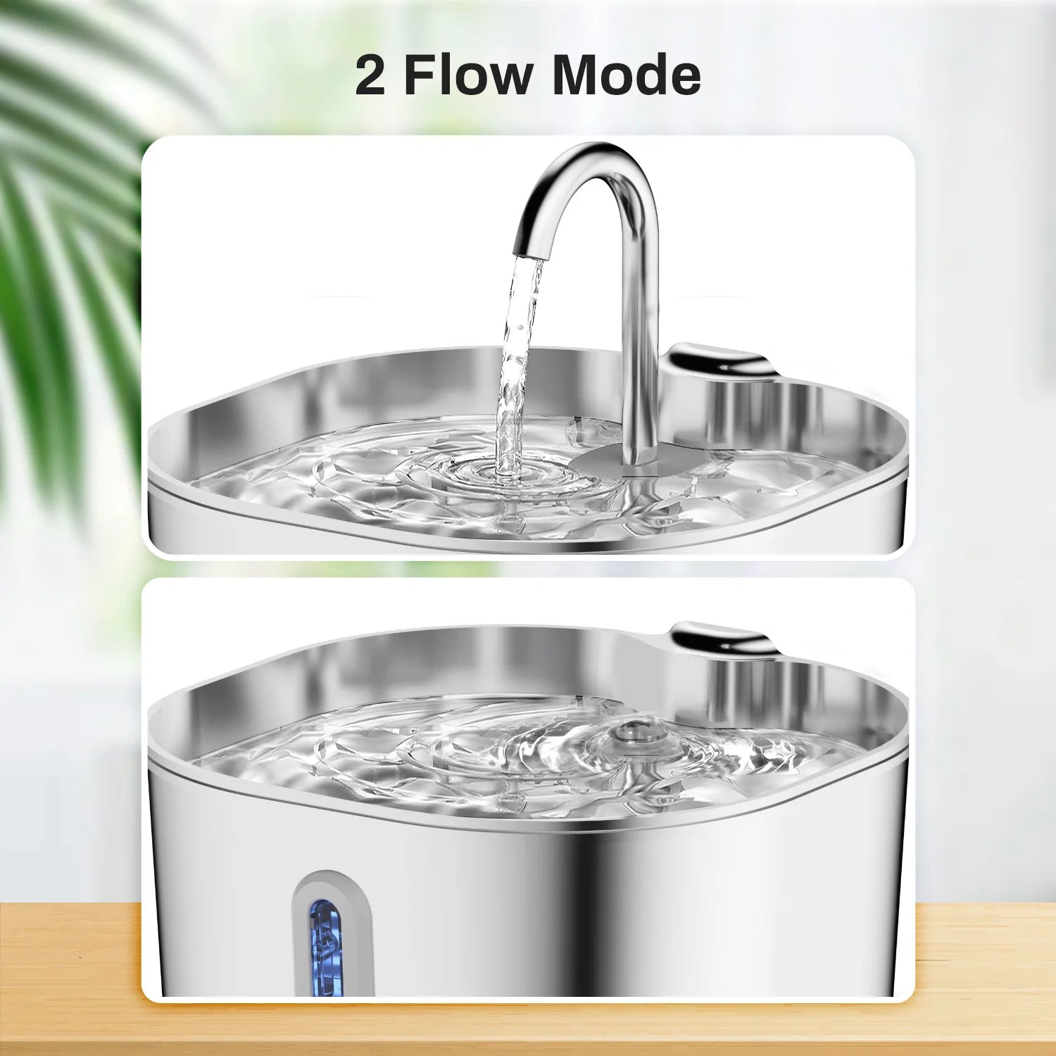 2.2L Automatic Cat Water Fountain Square Stainless Steel Pet Water Feeder Dog Water Fountain with window（No 5V 1A Plug）