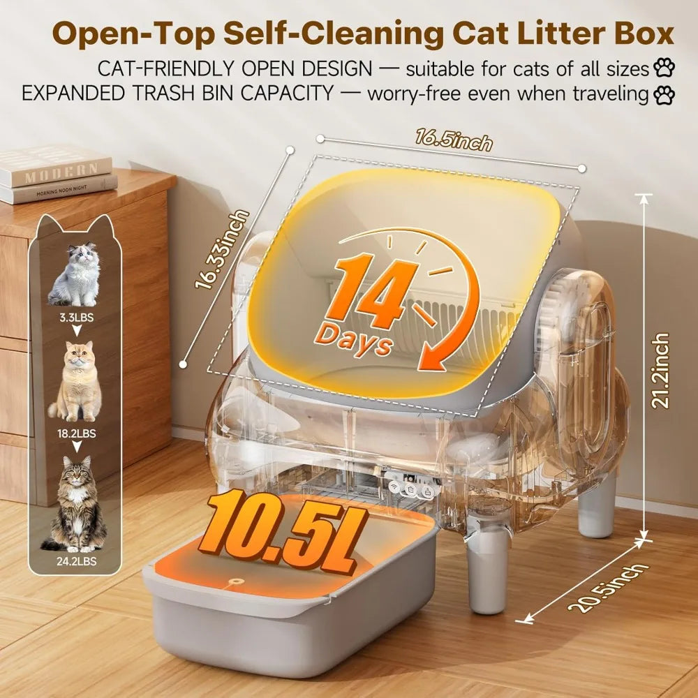 Smart Auto Self-Cleaning Litter Box – 10.5L Waste Bin, 14-Day Capacity & App Health Monitoring for Multi-Cat Homes