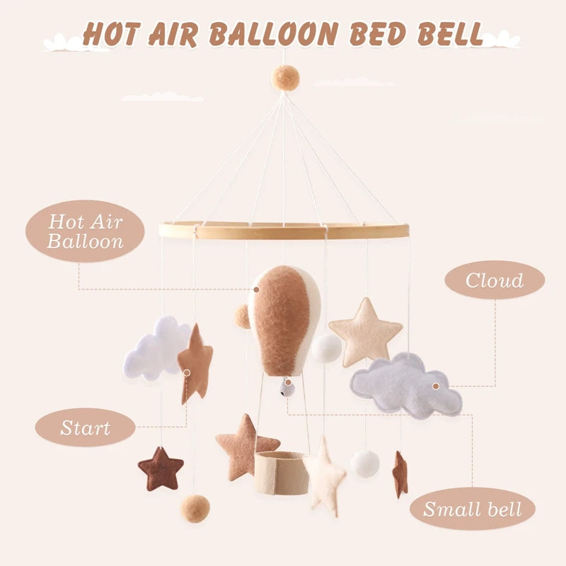 Hot Air Balloon Wooden Baby Crib Mobile – Musical Bed Bell & Rattles for Newborns 0–12M - I YAN