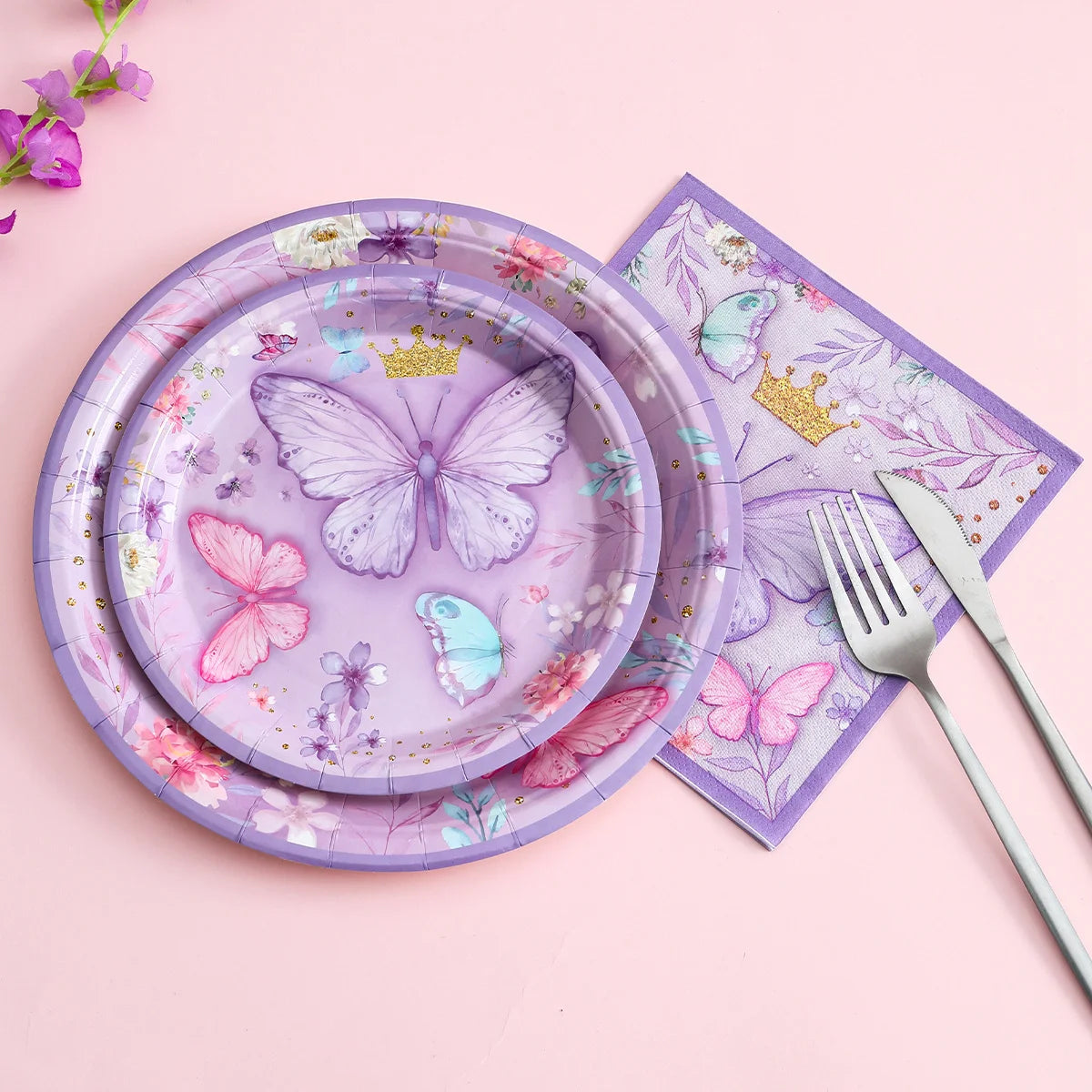 Butterfly Birthday Party Decoration Kids Girls Butterfly Party Disposable Tableware Paper Cup Plate Birthday Baby Shower Party - I YAN
