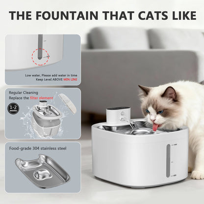 Wireless Cat Water Fountain 3.5L Pet Water Dispenser 4000mAh Long Lasting Battery Life Stainless Steel Pallet and Motion Sensing