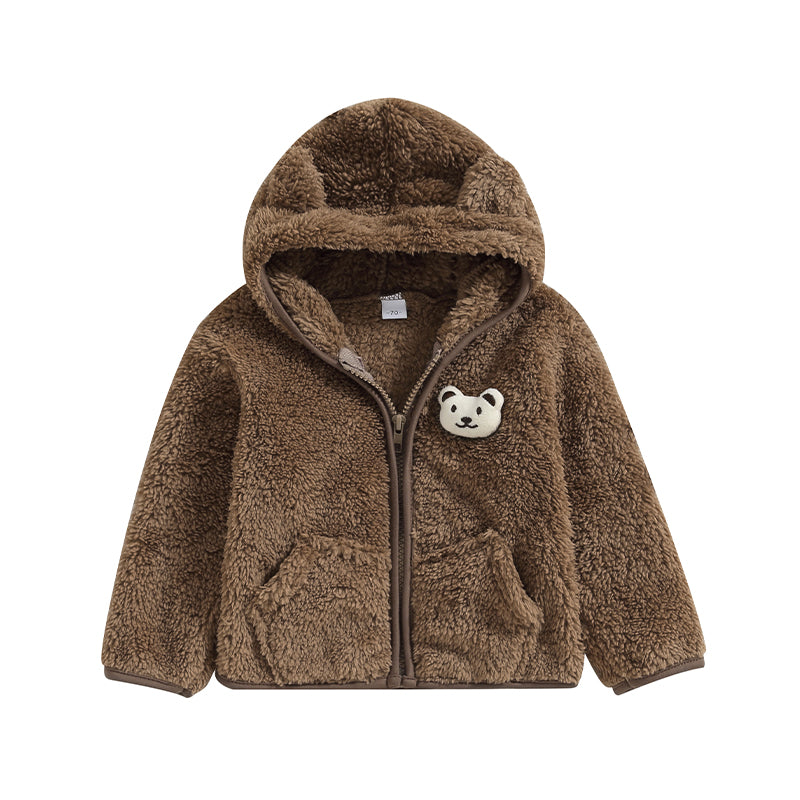 0-24months Unisex Baby Fuzzy Coat 3d Bear Hooded Jacket For Infant Girl And Boy Zipper  Spring Autumn Closure Fleece Outerwear