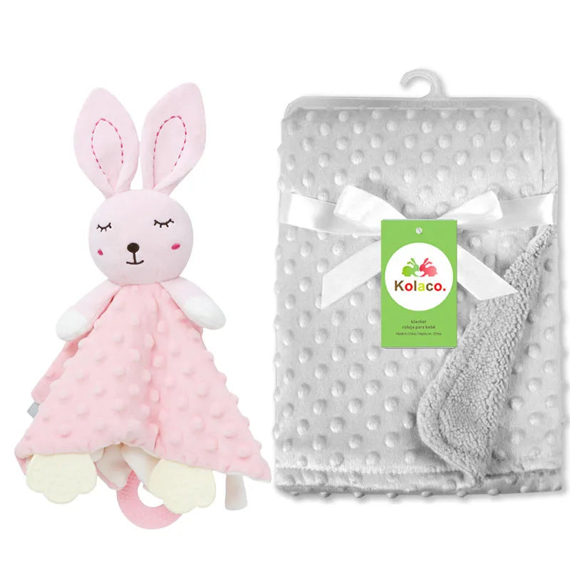 Personalized baby blanket and lovey set by I YAN, soft minky dot fabric, perfect for baby boys and girls.