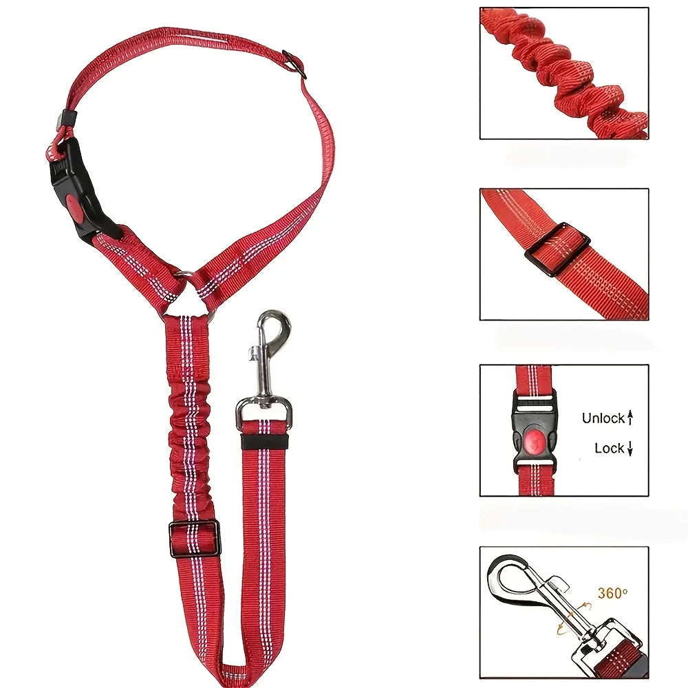 Elastic retractable dog leash with non-slip handle, adjustable car seat belt for pets by I YAN, ideal for outdoor walks.