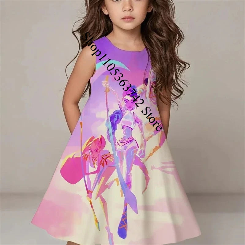 Girls Kpop Demon Hunters Dress 2026 Summer Kids Fashion Casual Sleepwear Beach Sundress