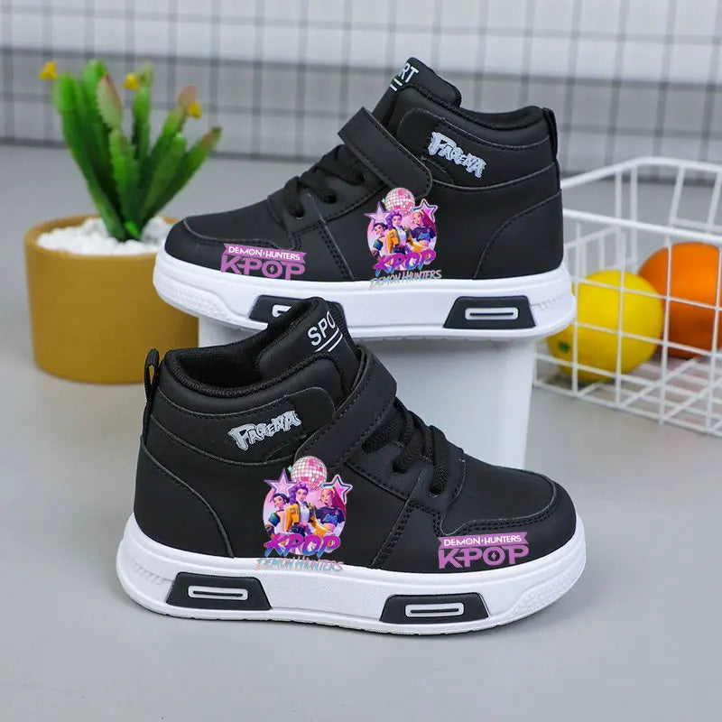 Kpop Demon Hunters High Top Sneakers for Kids Boys Girls Fashion Sport Shoes Anti Slip Casual Footwear Children Leather Sneaker