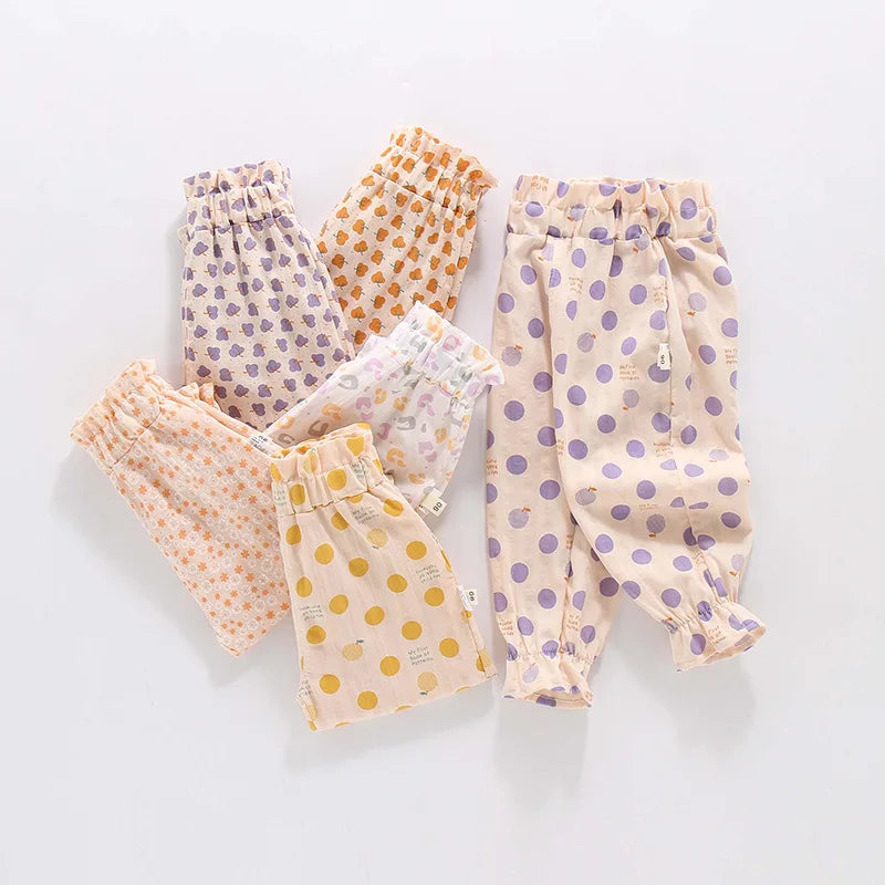 Baby Girls Early Autumn Pants New Cartoon Printed Kids Baby Girls Harem Pants Elastic Waist Soft Casual Toddler Girls Trousers