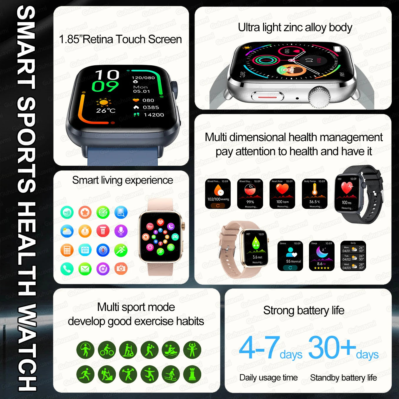 New Fashion NC SmartWatch For Men 1.85'' 240*284 AMOLED Screen Bluetooth Call Health Monitor Waterproof Sport Smartwatches Women
