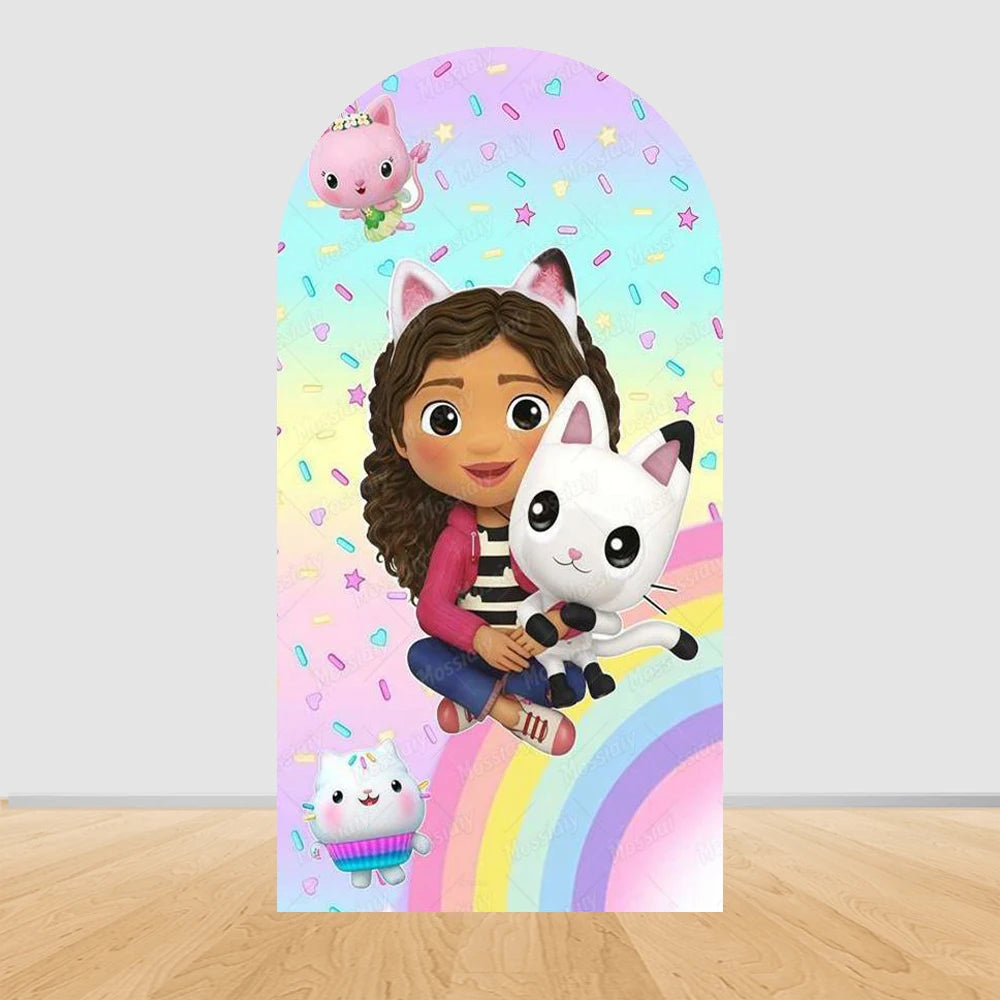 Colorful Gabby Dollhouse Arch Backgrounds Children Birthday Party Decoration Photography Backdrop Photo Studio Shoot Supplies