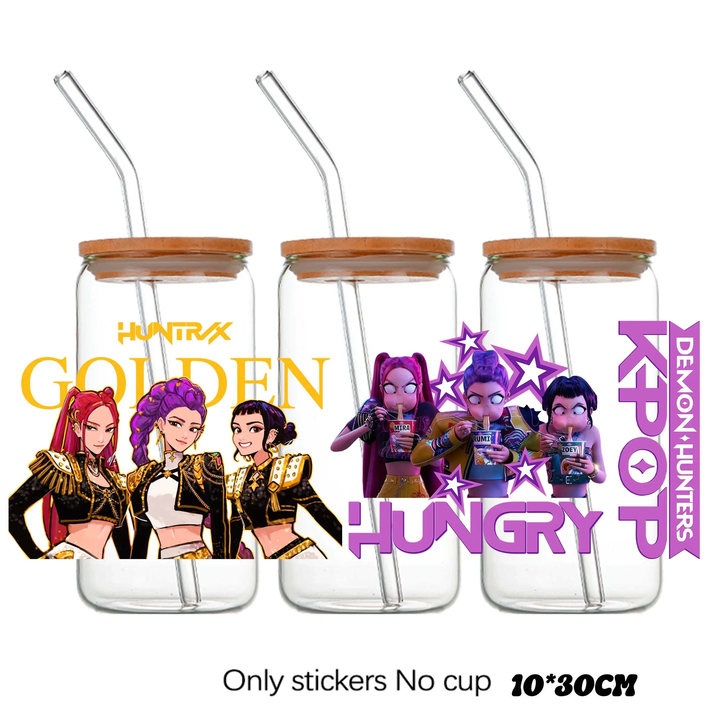 Demon Hunters UV DTF crystal sticker by I YAN, 10x28cm bottle and cup wrap decal with demon hunter design.