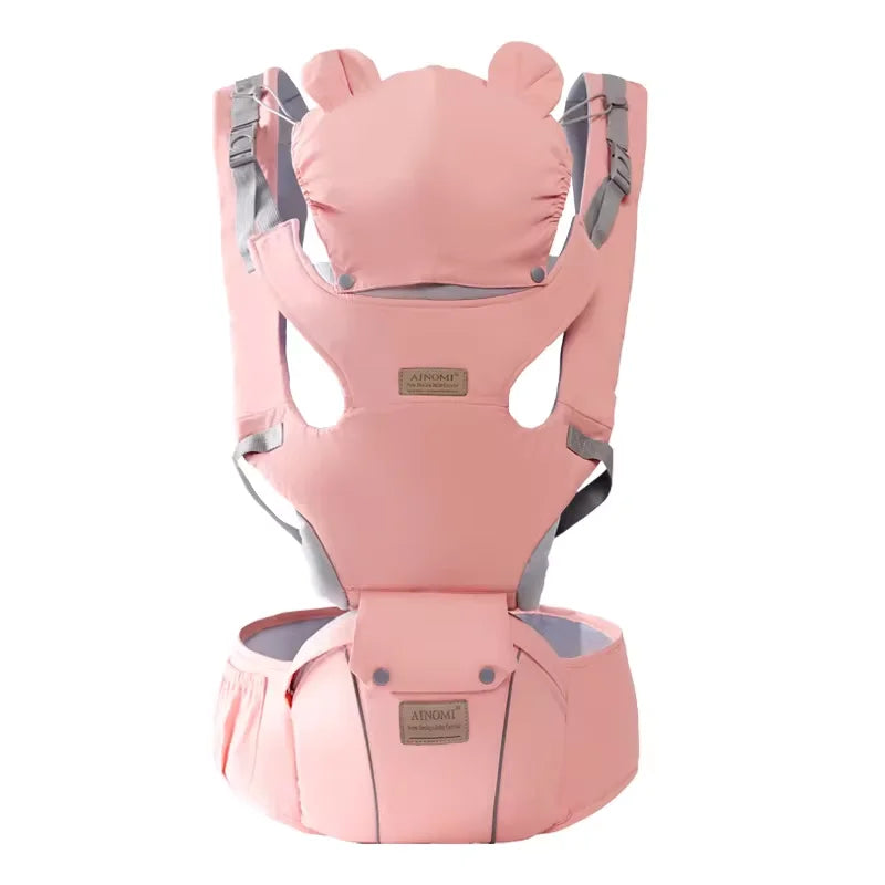 I YAN 3-in-1 baby hipseat carrier backpack with windproof hat, ergonomic infant carrier for 0-36 months, shown in black