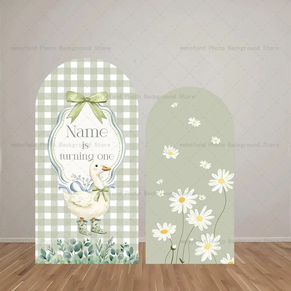 Mehofond Arch Backdrop Customized Name Silly Goose Fresh Daisy Kid Bride Baby Birthday Party Decor Studio Photography Background