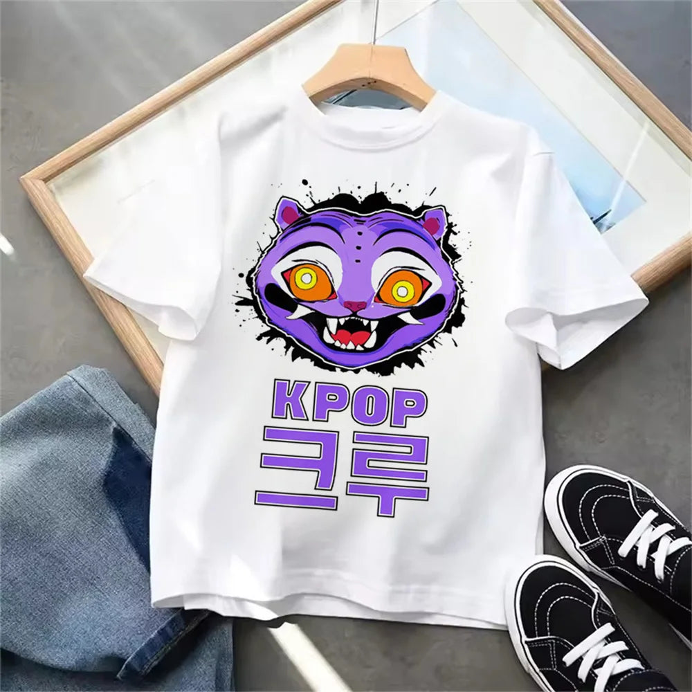 Summer 2025 New KPop Demon Hunters Kids Girls Boys T-shirt Children's Clothing T Shirt Casual O-Neck Short Sleeve Tops