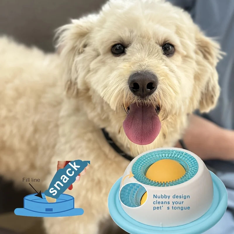 I YAN pet lick mat and slow feeder snack bowl for dogs and cats, promoting dental health with textured surface for treats.