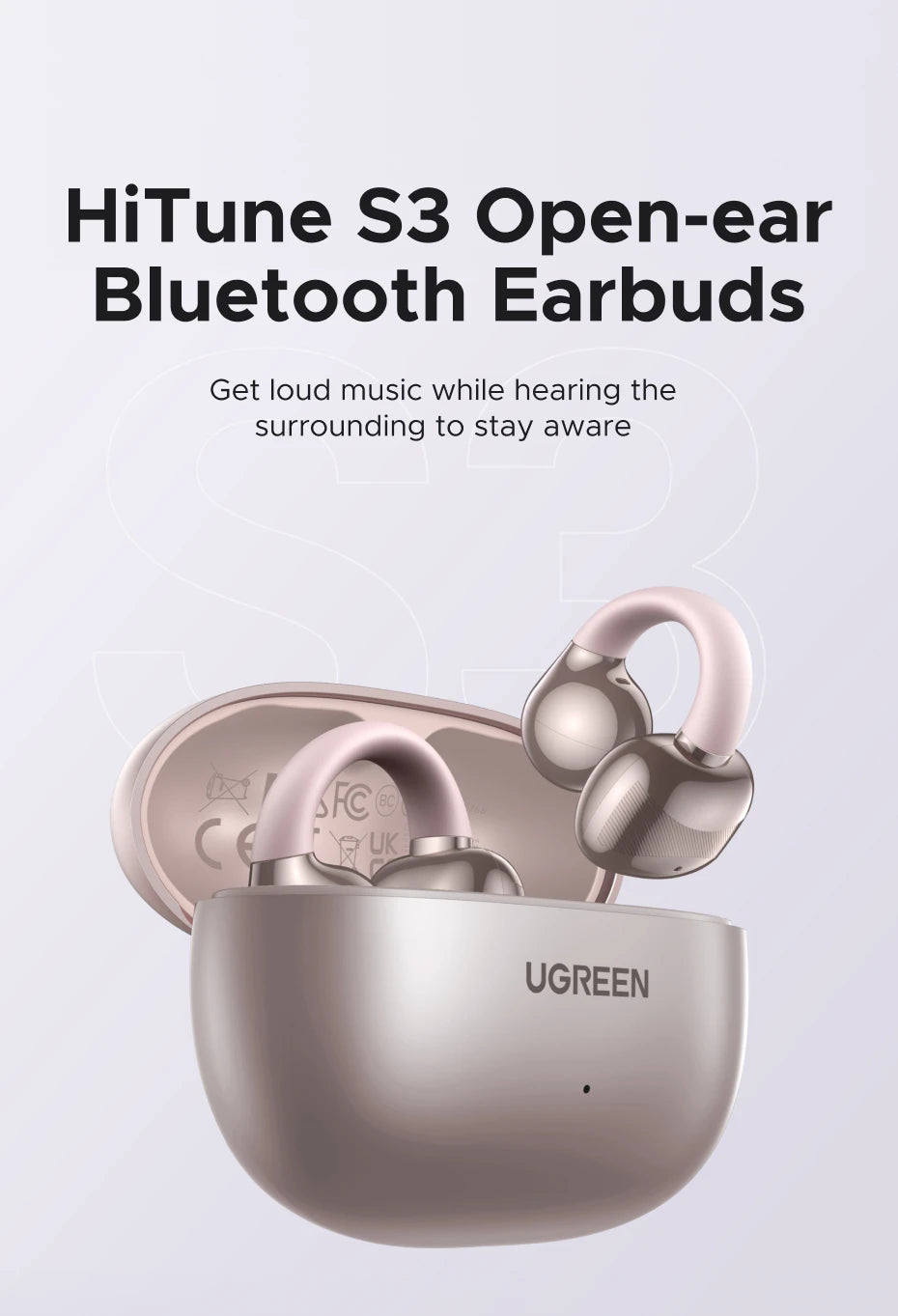 UGREEN Open Ear Clip Wireless Earbuds Bluetooth Sports Earphones Headphones in Mic with Earhooks & Ear Hook