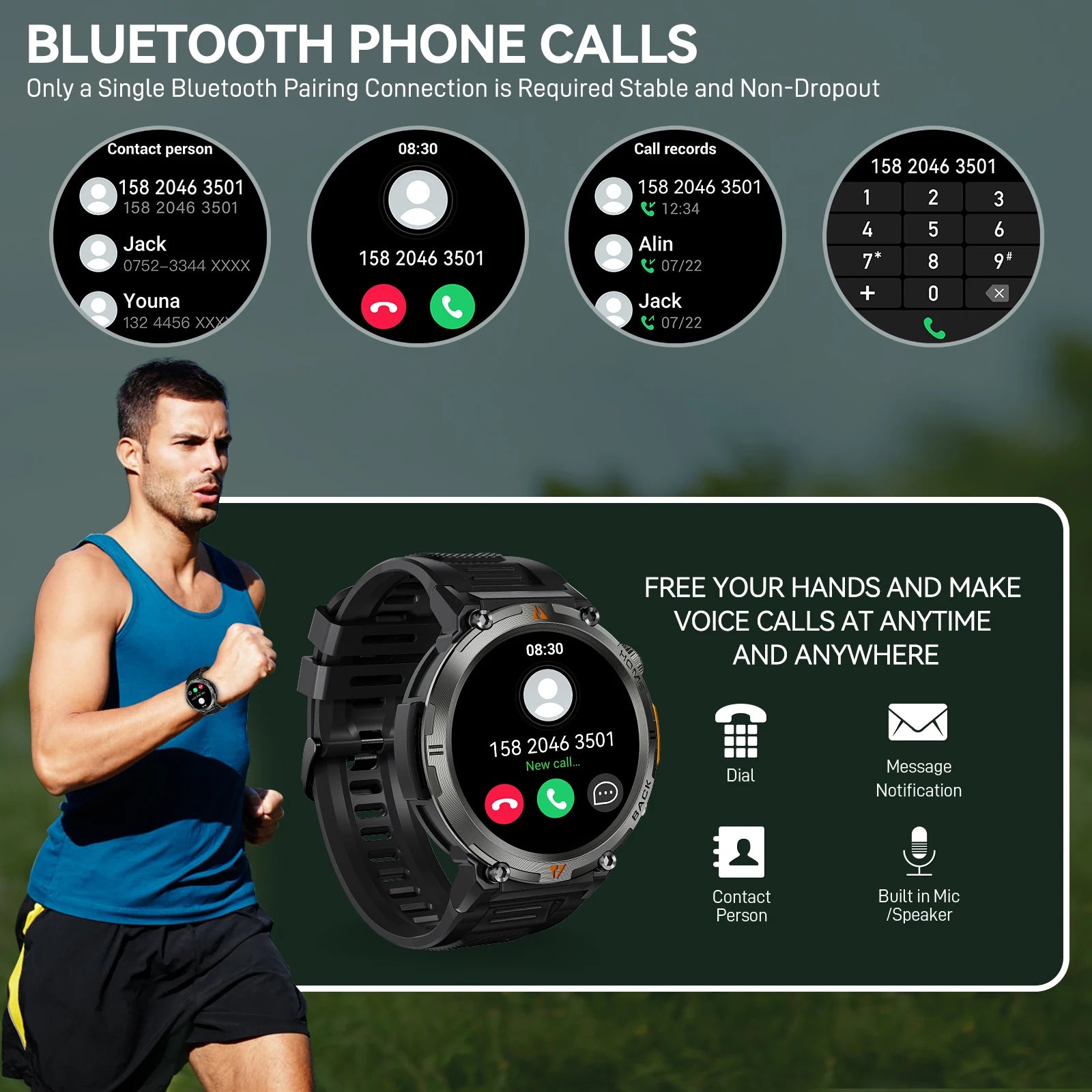 Bluetooth Call smartwatch for men Full Touch Screen With Health Monitor heart rate Flashlight Smart watch