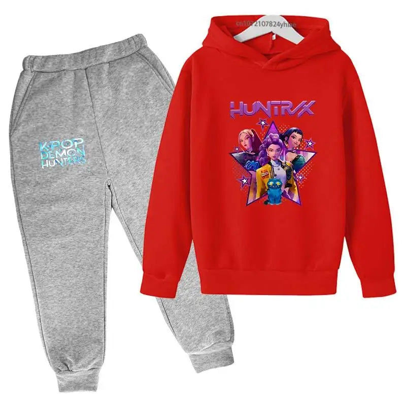 Kpop Demon Hunters Kids Cartoon Print Hoodie And Pants Set 2pcs Tracksuit Casual  Clothing for Boys And Girls 2-13 Years
