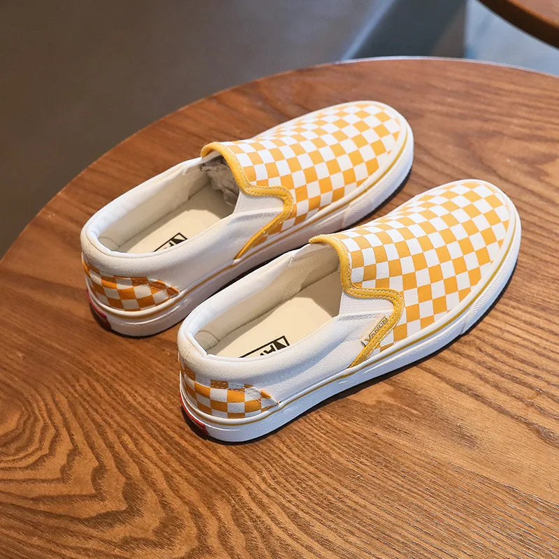 Children Spring Autumn Canvas Shoes Girls One Foot Slip on Shoes Kid Shoes Boys Soft Soled Comfortable Checkerboard Casual Shoes