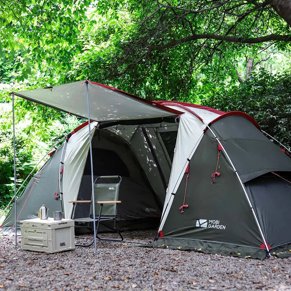 MOBI GARDEN Camping Tunnel Tent Two Bedrooms Waterproof Sunshade Portable Living Tent
