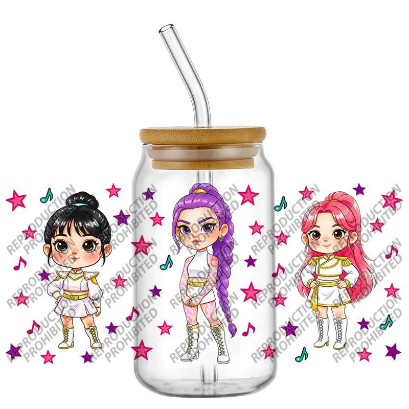 Popular K-POP cartoon Hunter design easy peel waterproof DIY Decals 3D uvdtf tumbler transfers stickers 16oz uv dtf cup wrap