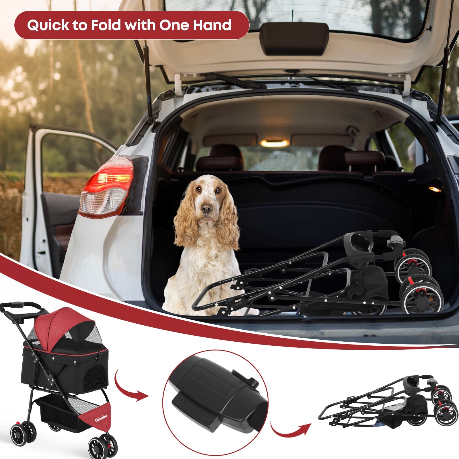 Pet Stroller For Small Medium Cats&Dogs 3 Wheels Foldable with Breathable Mesh Canopy Pet Travel Carrier Suitable Outdoor Travel