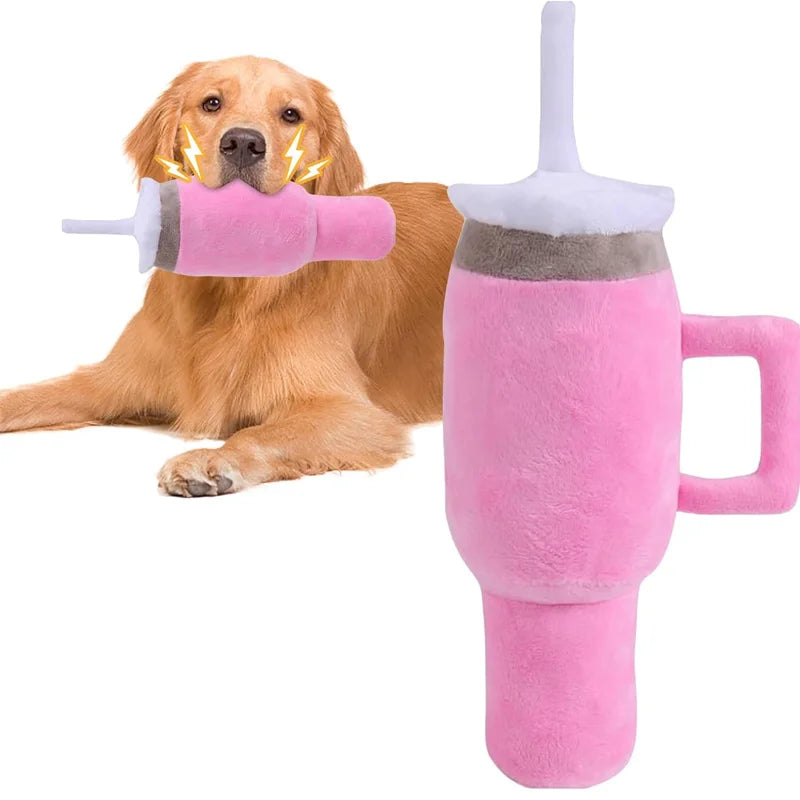 Pink Safe Squeaky Dog Cup Toy by I YAN, durable chew toy for small to large aggressive chewers, perfect for birthdays and exercise.