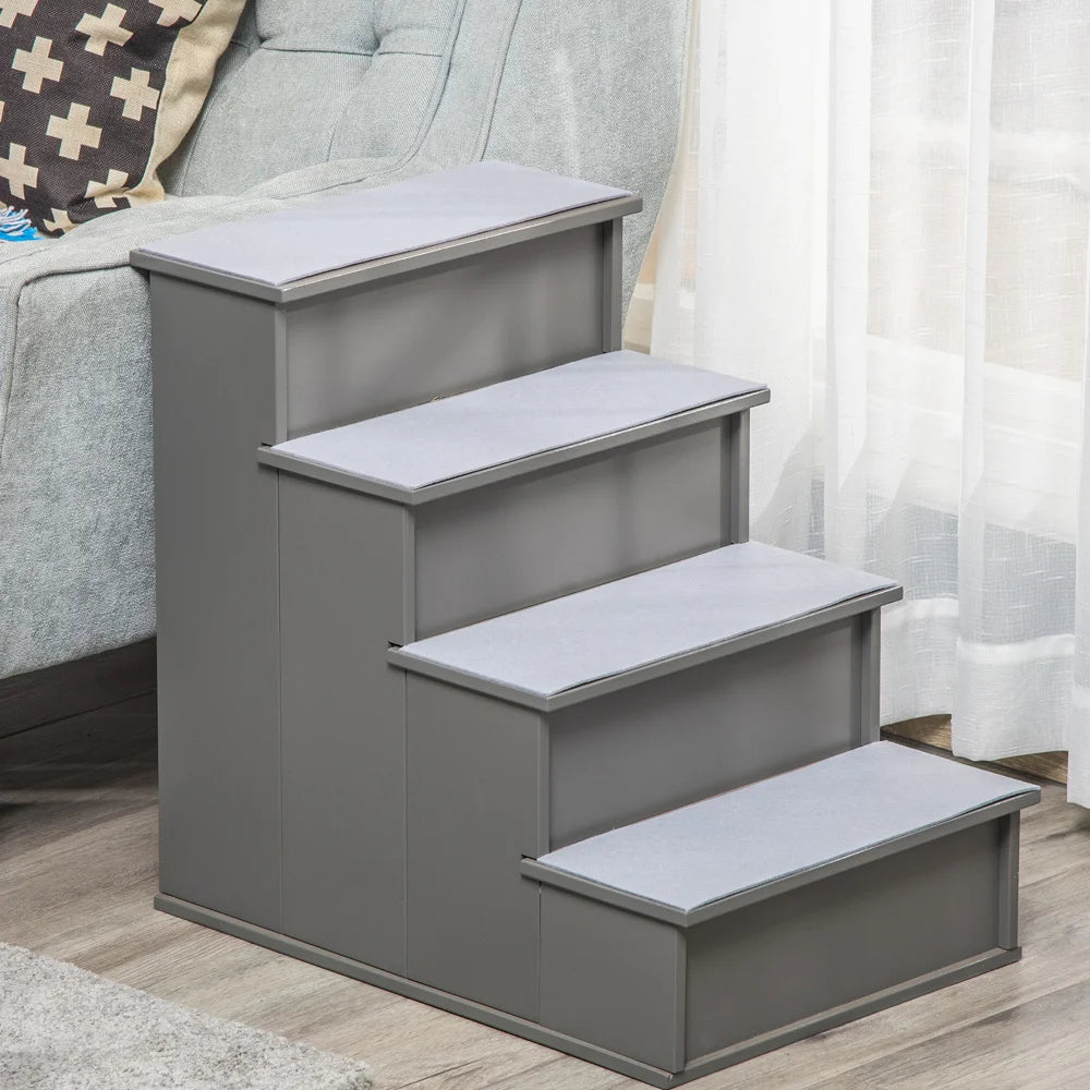 PawHut Pet Stairs, Small Steps with Cushioned Removable Cover for Dogs and Cats Up to 22 Lbs., Grey