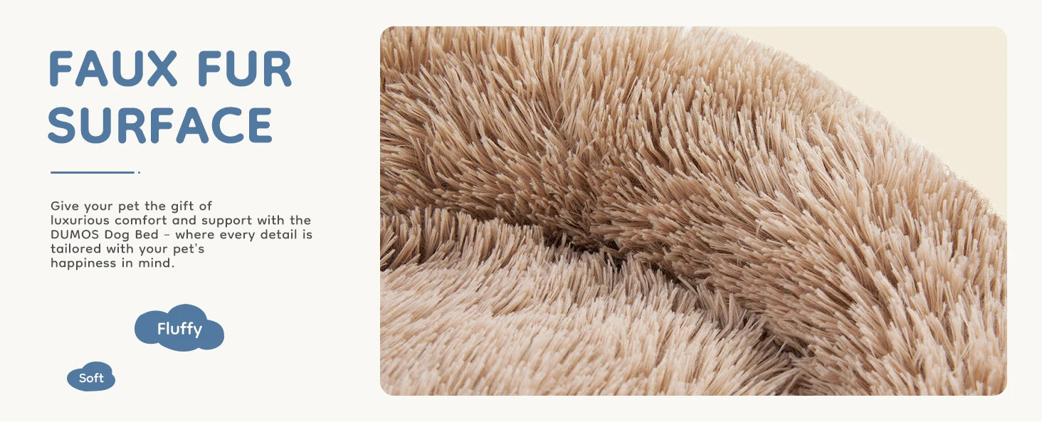 JHK Calming Dog Bed for Medium to Large Dogs Washable Large Pet Bed Anti-Slip Round Fluffy Plush Faux Fur Dog Bed