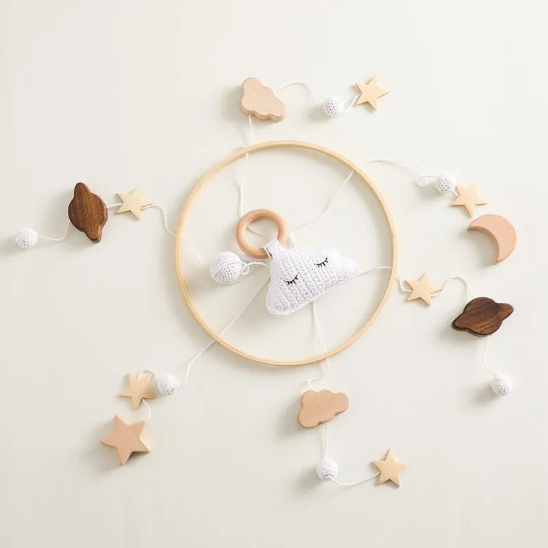 Baby Cloud Crib Mobile with Musical Box – Wooden Rattle Toy for Newborns 0–12M - I YAN