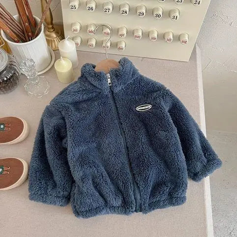Jackets & Coats Kids Flannel Jacket Autumn Winter Boys Girl Casual Simple Coat Colorful  Lined Top Solid Color Children Clothing