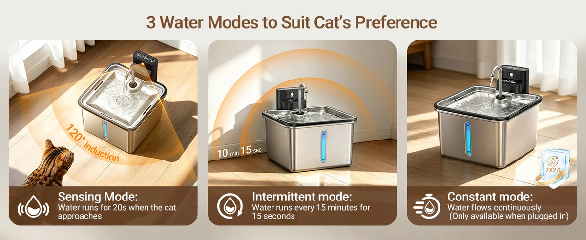 I YAN PetalPaw stainless steel wireless cat water fountain with faucet design, 3.5L capacity, cordless, and 4000mAh battery for pets