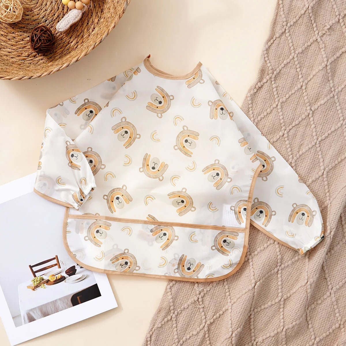 Elinfant 1PC Long Sleeve Bibs, Waterproof Feeding Bibs,Washable Burp Cloth,Coveralls Bibs,Easy To Clean,Wash-Free Eating Bibs