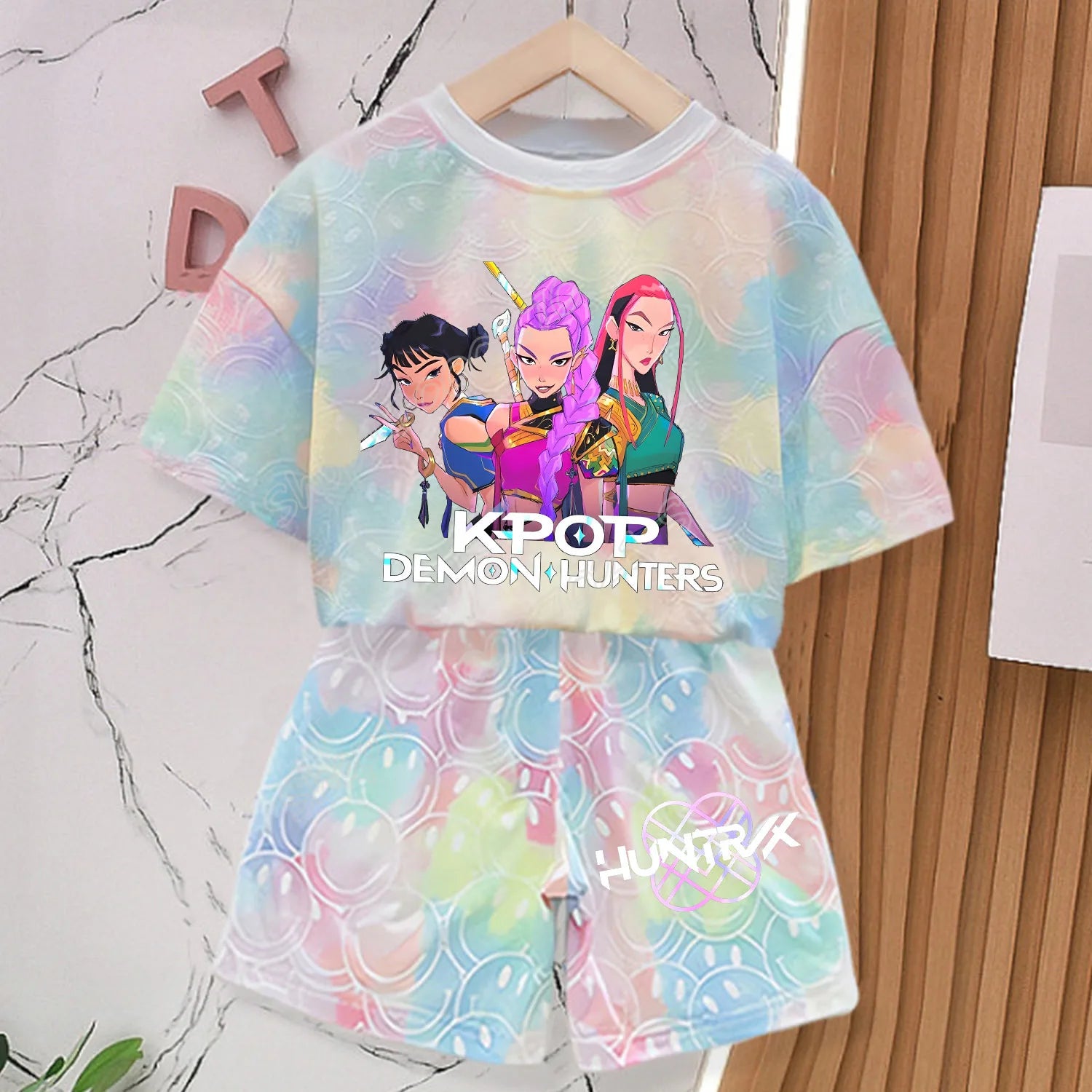 New T-shirt Set for Girls' Summer Clothing with Printed Design, Cartoon Fashion, Comfortable Short Sleeves