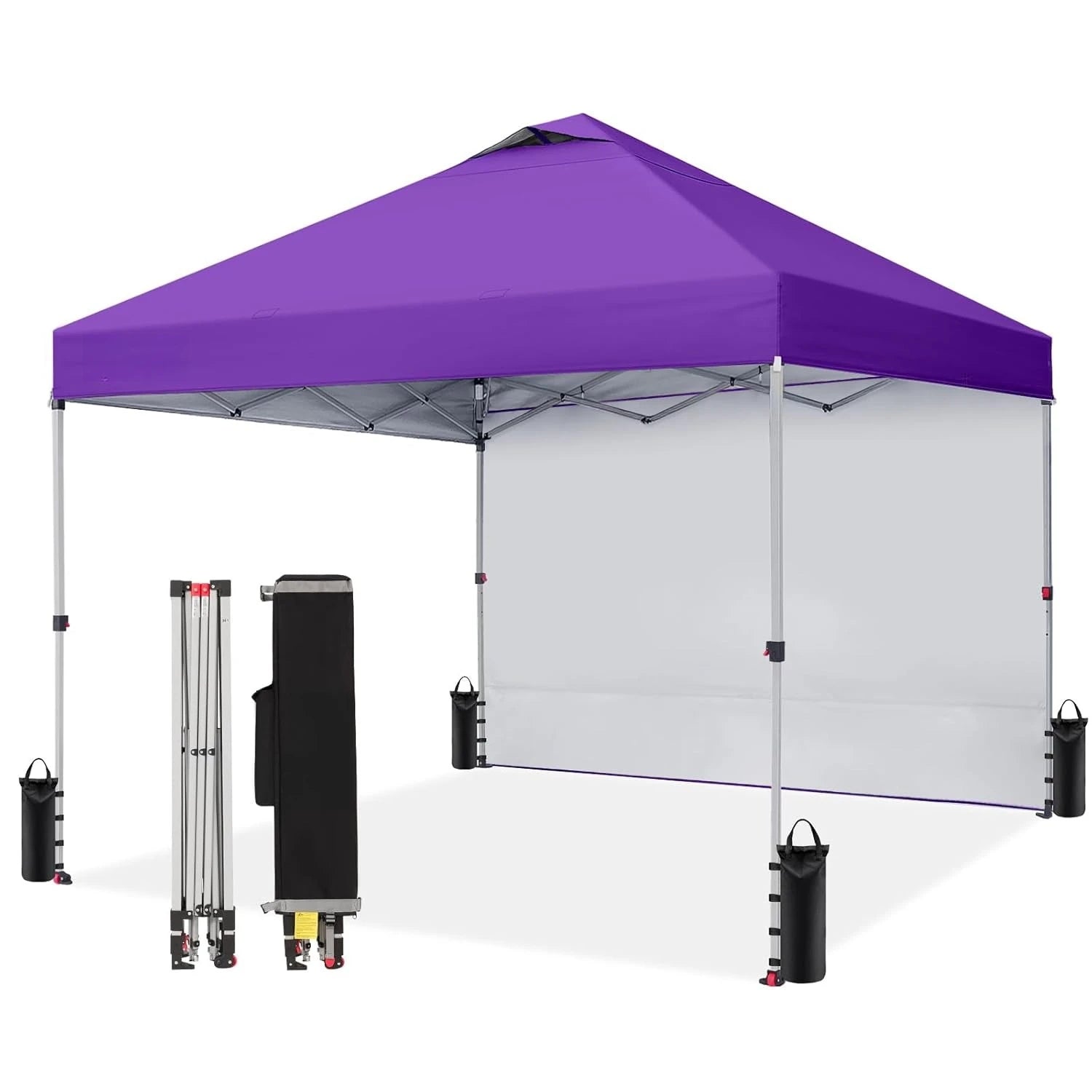 10x10 Pop Up Canopy with 1 Side Wall - Beach Tent with One Push Setup - Outdoor Sun Shade for Events, Parties, Customized